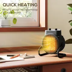 HOMCOM 2000W Portable Ceramic Electric Heater with Fan - Black - 4