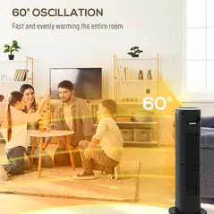 HOMCOM 2000W Ceramic Electric Heater with 3 Heat Settings, Timer - Black - 6