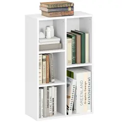 HOMCOM 2-Tier Bookshelf with 5 Compartments - White - 1