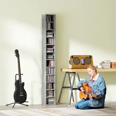 HOMCOM 204 CD Tall Narrow Media Storage Tower - Cement Grey - 7