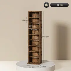 HOMCOM 260 Narrow CD Storage Unit - Rustic Brown - 3