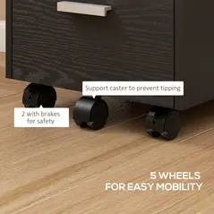 HOMCOM 3 Drawer Filing Cabinet, Rolling File Cabinet with Edged Top for Letter, A4 Size, Hanging File Folders, Black - 6