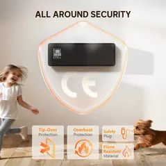 HOMCOM 2000W Ceramic Electric Heater with Fan, Adjustable Thermostat, Wall Mounted - Black - 9