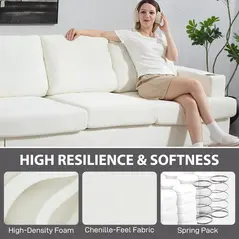 HOMCOM 3 Seater Sofa with USB Ports & Cup Holders - Cream White - 6