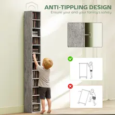 HOMCOM 204 CD Tall Narrow Media Storage Tower - Cement Grey - 6