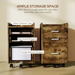 HOMCOM 3 Drawer Filing Cabinet with Lock, Rolling File Cabinet with Edged Top for Letter, A4 Size, Hanging File Folders - 4