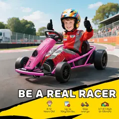 HOMCOM 24V Electric Go Kart for Kids, Drift Ride-On Racing Go Kart with 2 Speeds, for Boys Girls Aged 8-12 Years Old, Pink - 4