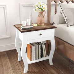 HOMCOM 2pcs Bedside Tables with Drawer, French Style Bedside Cabinets with Open Shelf for Bedroom, Living Room, White - 8