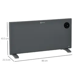 HOMCOM 2000W Electric Convector Heater, Freestanding or Wall Mounted, Space Heater with Adjustable Thermostat, Timer, Grey - 3