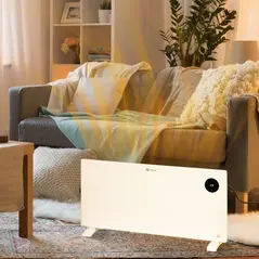 HOMCOM 2000W Electric Convector Heater, Freestanding or Wall Mounted, Space Heater with Adjustable Thermostat, Timer, White - 2