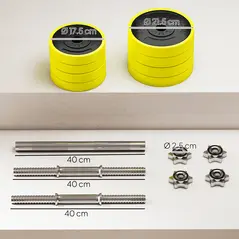 HOMCOM 20KGS 2-In-1 Dumbbell & Barbell Adjustable Set Strength Muscle Exercise Fitness Plate Bar Clamp Rod Home Gym Sports Area, Yellow - 3