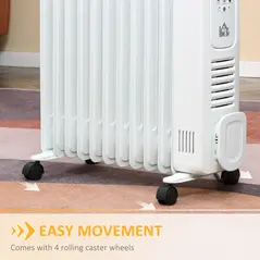 HOMCOM 2500W Digital Display Oil Filled Radiator, 11 Fin Portable Electric Heater with Timer, Adjustable Thermostat, Three Heat Settings, Safety Cut Off, Remote, White - 7