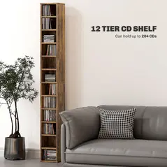 HOMCOM 204 CD Tall Narrow Media Storage Tower - Rustic Brown - 4