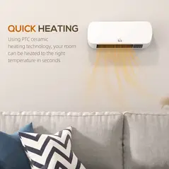 HOMCOM 2000W Wall Mounted Ceramic Space Heater, 10-49°C Temperature, White - 7