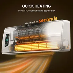 HOMCOM 2000W Ceramic Electric Heater with Fan, Adjustable Thermostat, Wall Mounted - White - 4