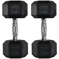 HOMCOM 2x12.5kg Rubber Hex Dumbbell Portable Hand Weights Dumbbell Home Gym Workout Fitness Hand Dumbbell - 1
