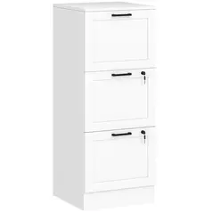 HOMCOM 3 Drawer Filing Cabinet with Lock, Office Storage Cabinet with Adjustable Hanging Bars for A4 Letter Size Files, White - 1