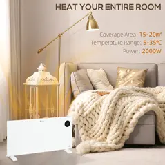 HOMCOM 2000W Electric Convector Heater, Freestanding or Wall Mounted, Space Heater with Adjustable Thermostat, Timer, White - 4