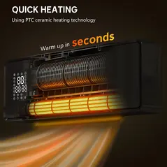 HOMCOM 2000W Ceramic Electric Heater with Fan, Adjustable Thermostat, Wall Mounted - Black - 4