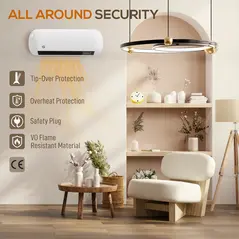 HOMCOM 2000W Ceramic Electric Heater with Fan, Adjustable Thermostat, Wall Mounted - White - 9