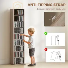 HOMCOM 260 Narrow CD Storage Unit - Natural Wood Finish - 6