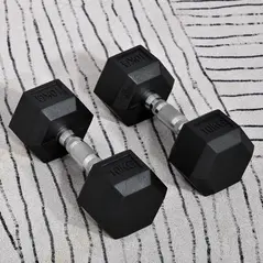 HOMCOM 2x10kg Hex Dumbbells Set Rubber Dumbbells Weight Lifting Equipment Fitness Home Gym - 2
