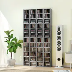 HOMCOM 204 CD Tall Narrow Media Storage Tower - Cement Grey - 9