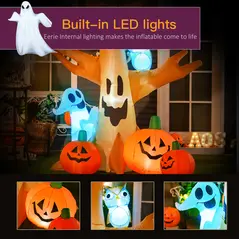 HOMCOM 240cm Large Halloween Scary Lighting Inflatable Tree Ghost 3 Pumpkins Owl 4 LED Indoor Outdoor Holiday Decoration - 4