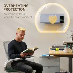 HOMCOM 2000W Wall Mounted Heater, 18-45°C Temperature, Grey - 6