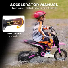 HOMCOM 24V Electric Motorbike with Twist Grip Throttle, Music, Horn, 12" Pneumatic Tyres, 16km/h Max Speed - Pink - 4