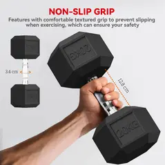 HOMCOM 20KG Single Rubber Hex Dumbbell Portable Hand Weights Dumbbell Home Gym - 5