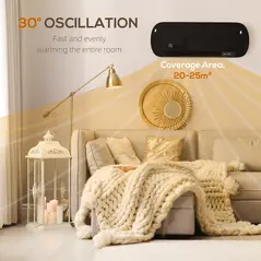HOMCOM 2000W Ceramic Electric Heater with Fan, Adjustable Thermostat, Wall Mounted - Black - 6