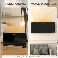 HOMCOM 2000W Electric Convector Heater, Freestanding or Wall Mounted, Space Heater with Adjustable Thermostat, Timer, Black - 8