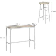 HOMCOM 3 Piece Bar Table Set with 2 Stools, Industrial Bar Table and Stool Set, Dining Table and Chair Set, Oak - 3