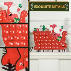 HOMCOM 24-Drawer Reusable Santa Sleigh Christmas Advent Calendar - 5