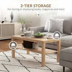 HOMCOM 2-Tier Coffee Table with Storage Shelf, Rectangular Centre Table for Living Room, Home Office, Natural Wood Finish - 5
