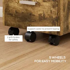 HOMCOM 3 Drawer Filing Cabinet, Rolling File Cabinet with Edged Top for Letter, A4 Size, Hanging File Folders, Rustic Brown - 6