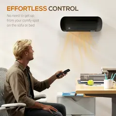 HOMCOM 2000W Ceramic Electric Heater with Fan, Adjustable Thermostat, Wall Mounted - Black - 8