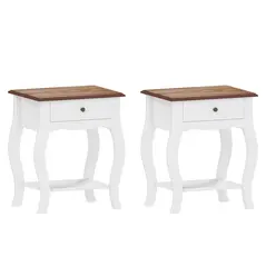 HOMCOM 2pcs Bedside Tables with Drawer, French Style Bedside Cabinets with Open Shelf for Bedroom, Living Room, White - 1