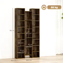 HOMCOM 21-Compartment Bookshelf - Brown - 3