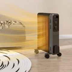 HOMCOM 2000W Oil Filled Radiator, 9 Fin, Portable Electric Heater with 3 Heat Settings, Safety Cut-Off and Wheels, Grey - 2