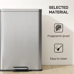 HOMCOM 20L Kitchen Bin with Soft-Close Lid and Stay-Open Function, Stainless Steel Pedal Bin with Removable Inner Bucket for Kitchen, Office, Home, Silver Tone - 6