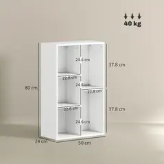 HOMCOM 2-Tier Bookshelf with 5 Compartments - White - 3