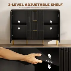 HOMCOM 2-Door Sideboard with 3 Drawers and Adjustable Shelves - Black - 5