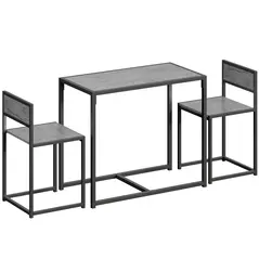 HOMCOM 3 Piece Table Stool Set - Charcoal Grey Wood-Effect - 1