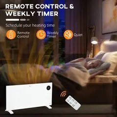 HOMCOM 2000W Electric Convector Heater, Freestanding or Wall Mounted, Space Heater with Adjustable Thermostat, Timer, White - 6
