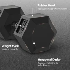 HOMCOM 2x15KG Rubber Hex Dumbbell Portable Hand Weights Dumbbell Home Gym - 4