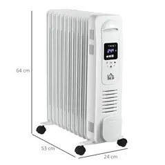 HOMCOM 2500W Digital Display Oil Filled Radiator, 11 Fin Portable Electric Heater with Timer, Adjustable Thermostat, Three Heat Settings, Safety Cut Off, Remote, White - 3