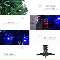 HOMCOM 3 Feet Prelit Artificial Christmas Tree with Multi-Coloured Fiber Optic LED Light, Holiday Home Xmas Decoration, Green - 7