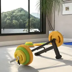 HOMCOM 20kg Adjustable Barbell Weights Set with Barbell Jack, Adjustable Weights Set with Non-slip Handle and Fixing Clip, for Home Gym Strength Training - 2